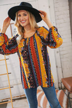 Load image into Gallery viewer, Boho Vertical Floral Front Tie Peasant Woven Blouse