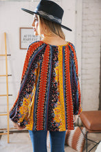 Load image into Gallery viewer, Boho Vertical Floral Front Tie Peasant Woven Blouse