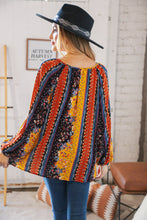 Load image into Gallery viewer, Boho Vertical Floral Front Tie Peasant Woven Blouse