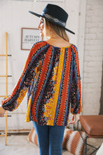 Load image into Gallery viewer, Boho Vertical Floral Front Tie Peasant Woven Blouse