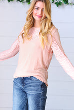Load image into Gallery viewer, Peach Wide Rib Knit Eyelet Yoke Top