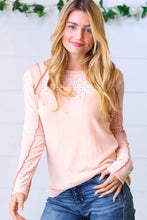 Load image into Gallery viewer, Peach Wide Rib Knit Eyelet Yoke Top