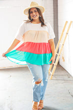 Load image into Gallery viewer, Ivory &amp; Peach Woven Crepe Tiered Dolman Blouse