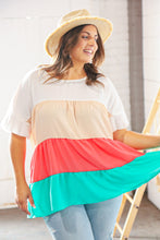 Load image into Gallery viewer, Ivory &amp; Peach Woven Crepe Tiered Dolman Blouse