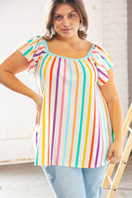 Load image into Gallery viewer, Multicolor Vertical Stripe Ruffle Frill Sleeve Top