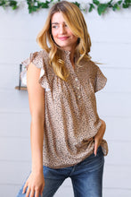 Load image into Gallery viewer, Taupe Animal Print Smocked Button Down Top