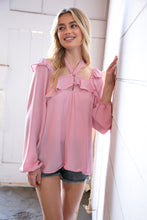 Load image into Gallery viewer, Blush Wool Dobby Halter Neck Bubble Sleeve Blouse