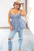 Load image into Gallery viewer, Blue V Neck Babydoll Button Detail Ruffle Top