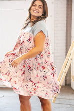 Load image into Gallery viewer, Blush Floral Crinkle Rayon &amp; Terry Babydoll Tiered Dress