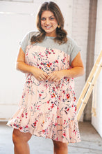 Load image into Gallery viewer, Blush Floral Crinkle Rayon &amp; Terry Babydoll Tiered Dress