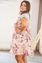 Load image into Gallery viewer, Blush Floral Crinkle Rayon &amp; Terry Babydoll Tiered Dress