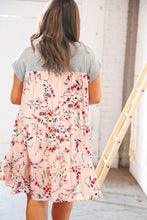 Load image into Gallery viewer, Blush Floral Crinkle Rayon &amp; Terry Babydoll Tiered Dress