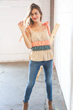 Load image into Gallery viewer, Peach Tie Knot Shoulder Detail Color Block Top