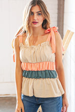 Load image into Gallery viewer, Peach Tie Knot Shoulder Detail Color Block Top