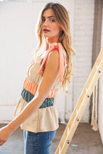 Load image into Gallery viewer, Peach Tie Knot Shoulder Detail Color Block Top