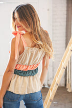 Load image into Gallery viewer, Peach Tie Knot Shoulder Detail Color Block Top
