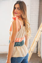 Load image into Gallery viewer, Peach Tie Knot Shoulder Detail Color Block Top