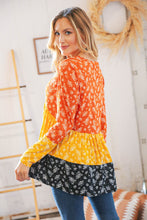 Load image into Gallery viewer, Sunflower Ditzy Floral Rib Color Block Babydoll Top