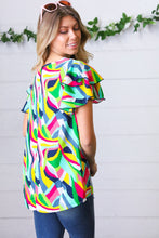 Load image into Gallery viewer, Geo Multicolor Print Flutter Sleeve Woven Top
