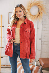 LT Rust Ribbed Cotton Oversized Corduroy Frayed Shacket
