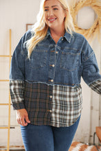 Load image into Gallery viewer, Washed Cotton Denim Plaid Color Block Jacket
