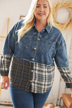 Load image into Gallery viewer, Washed Cotton Denim Plaid Color Block Jacket