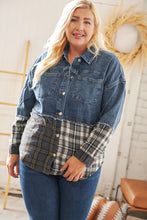 Load image into Gallery viewer, Washed Cotton Denim Plaid Color Block Jacket