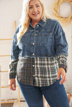 Load image into Gallery viewer, Washed Cotton Denim Plaid Color Block Jacket