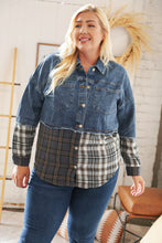 Load image into Gallery viewer, Washed Cotton Denim Plaid Color Block Jacket