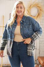 Load image into Gallery viewer, Washed Cotton Denim Plaid Color Block Jacket