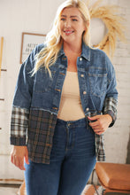 Load image into Gallery viewer, Washed Cotton Denim Plaid Color Block Jacket