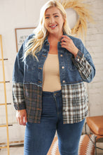 Load image into Gallery viewer, Washed Cotton Denim Plaid Color Block Jacket