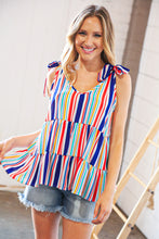 Load image into Gallery viewer, Multicolor Vertical Stripe Tie Bow Woven Top