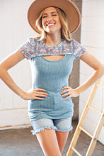 Load image into Gallery viewer, Blue Rib Multicolor Vintage Two-Tone Stripe Cut Out Top