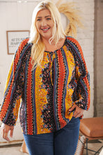 Load image into Gallery viewer, Boho Vertical Floral Front Tie Peasant Woven Blouse