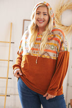 Load image into Gallery viewer, Rust Aztec Hacci Color Block Hoodie