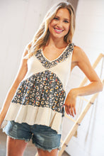 Load image into Gallery viewer, Oatmeal Leopard Print Ruffle V Neck Terry Top