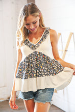 Load image into Gallery viewer, Oatmeal Leopard Print Ruffle V Neck Terry Top