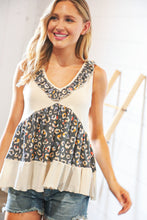Load image into Gallery viewer, Oatmeal Leopard Print Ruffle V Neck Terry Top