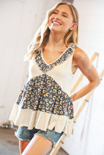 Load image into Gallery viewer, Oatmeal Leopard Print Ruffle V Neck Terry Top