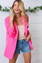 Load image into Gallery viewer, Fuchsia Notched Lapel Ruched Sleeve Blazer