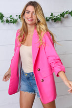 Load image into Gallery viewer, Fuchsia Notched Lapel Ruched Sleeve Blazer