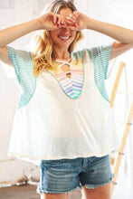 Load image into Gallery viewer, Cream Multi Stripe Lace Up Neck Color Block Top