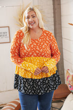Load image into Gallery viewer, Sunflower Ditzy Floral Rib Color Block Babydoll Top