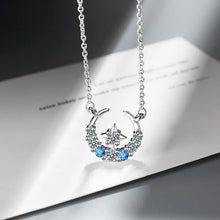 Load image into Gallery viewer, Silver &amp; Rhinestone Moon Necklace
