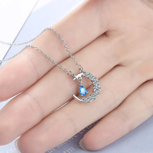 Silver & Rhinestone Moon Necklace