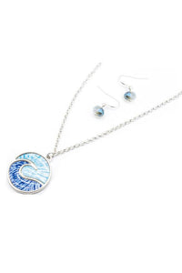 Blue Ocean Wave Silvertone Necklace and Earring Set - Unique Inspirations by Tracy and Anna