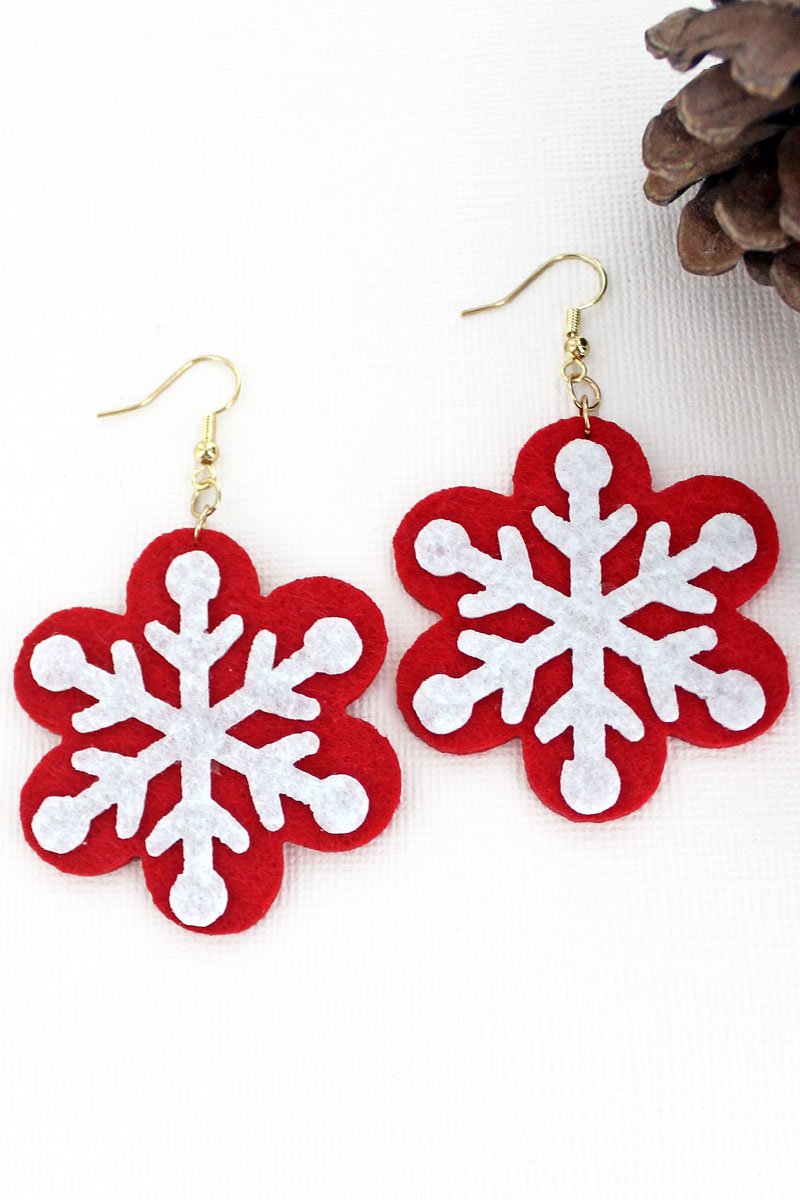 RED AND WHITE FELT SNOWFLAKE EARRINGS - Unique Inspirations by Tracy and Anna