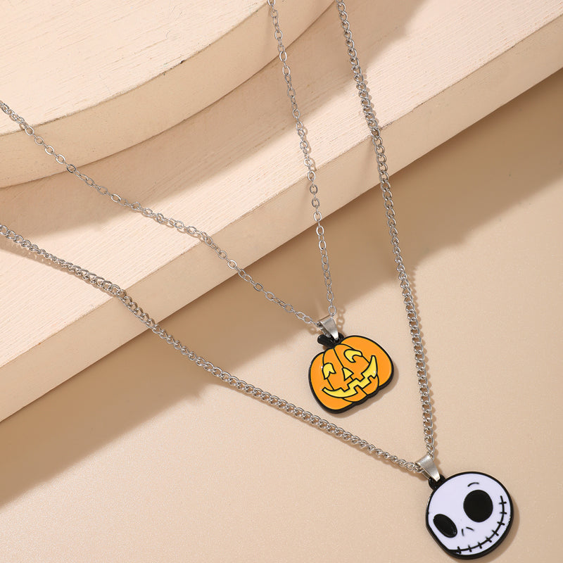 Pumpkin and Jack Skelton Two Tier Necklace - Unique Inspirations by Tracy and Anna