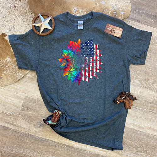 Colorful Sunflower Flag T-Shirt - Unique Inspirations by Tracy and Anna